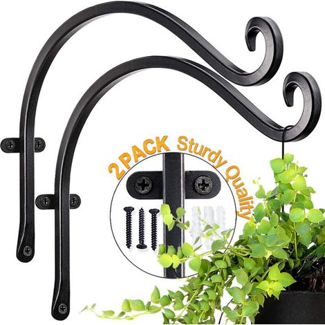 Crochets pour plantes suspendues d'extérieur : crochet mural de 30 cm pour mangeoire à oiseaux - Crochet de suspension en métal noir pour paniers de fleurs - Crochets de suspension