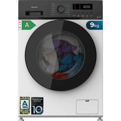 Cecotec Lavadora 9K Carga Frontal Bolero DressCode 9155 Inverter. Clase A-30%, 1400RPM, 12 Programas, Motor Inverter Plus