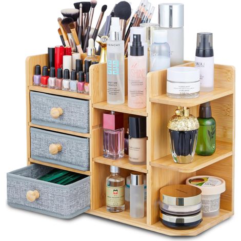 Scaffale Organizer In Bambù Con 3 Cassetti E Ripiani Modulabili