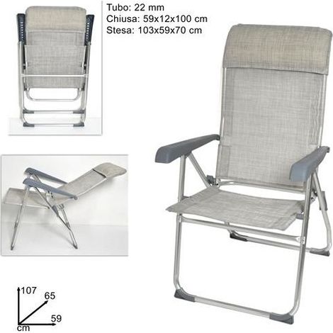 Poltrona mare in alluminio regolabile grigio