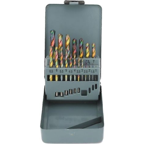 19-teiliges Set farbenfroher HSS-Geradschaft-Spiralbohrer (1–10 mm) mit grauer Eisenbox
