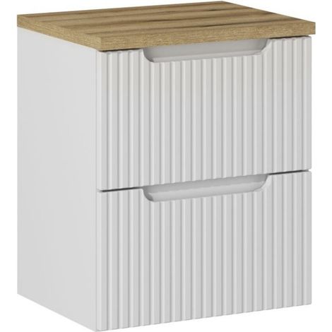 Meuble sous vasque suspendu 2 tiroirs avec plan NOVA Naturel 50 cm-Blanc-Plateau Naturel-Largeur 50 cm (1/5)
