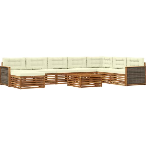 Outdoor Sofa Set 9 pcs Natural and Cream Solid Acacia Wood vidaXL (1/5)