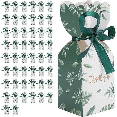 50 boîtes à dragées pour mariage, emballage cadeau pour invités, boîtes cadeaux d'anniversaire avec ruban et feuilles vertes (1/5)