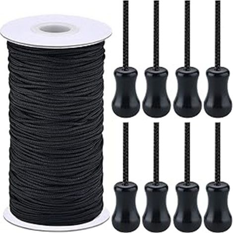 Accessoires pour corde de traction en nylon polyester renforcé, corde de traction noire de 100 m, 8 clochettes en bois noires (1/5)