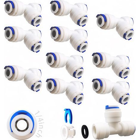 10 Pcs Accessoires De Filtre à Eau RO Raccord De Buse 1/4 Pouces 90 Degree Right Angle 3 Way Fast Docking pour Tuyau de réfrigérateur, Tube d'osmose Inverse (1/5)