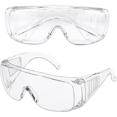 Gafas de seguridad, gafas de trabajo, paquete de 2, transparentes, antivaho e irrompibles, resistentes a los arañazos, aptas para usuarios de gafas, gafas de seguridad para laboratorios de química. (1/5)
