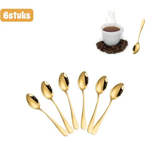 piezas, Cucharas, Cucharas de postre, Cucharillas de té, Cucharas pequeñas de acero inoxidable, Cucharillas de té occidentales, dorado (1/5)
