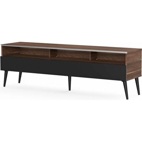 Meuble TV 1 porte 3 niches bois foncé et noir Karlstad 160 cm (1/5)
