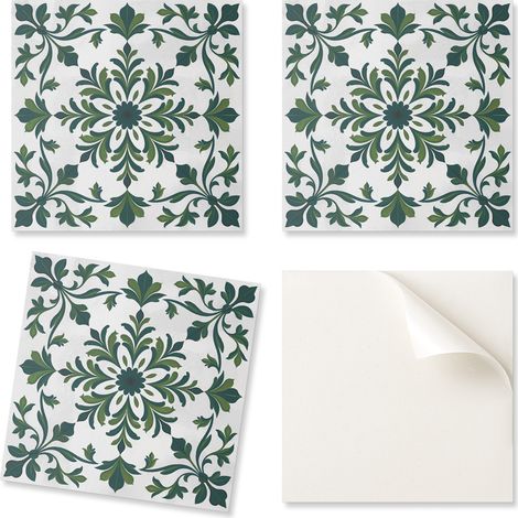 Juego de baldosas de PVC autoadhesivas con estampado para dormitorio, dise帽o de plantas con adornos, 20x20x20 cm