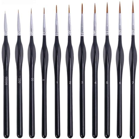 Lot de 11 pinceaux de précision à poils de loup à corps triangulaire tailles 00000 à 7 pour aquarelle (1/5)