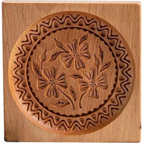 2025 Savoir-faire à portée de main, Moule à biscuits 3D en bois de hêtre naturel, idéal pour la décoration et le gaufrage. (1/5)