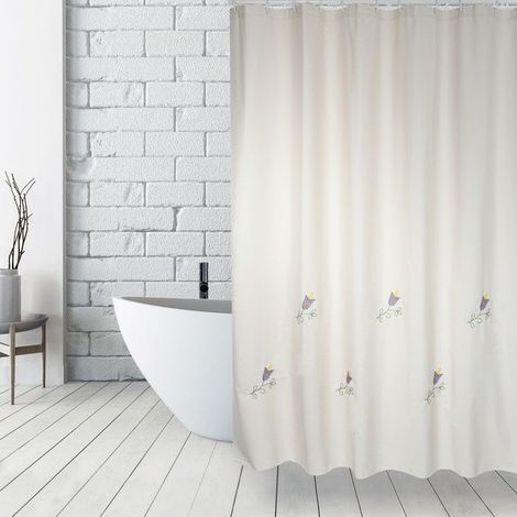 Rideau de douche Coton & Polyester TULIP 180x200cm QUALITE PREMIUM Beige - Anneaux inclus MSV (1/5)