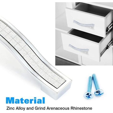 Lot de 5 poignées de tiroir en alliage strass cristal pour commode armoire de cuisine placard, Silver, 128MM-5PCS (1/5)