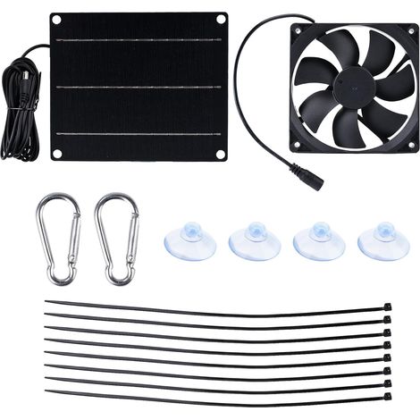 Ventilateur d'échappement solaire 6 W 6 V, refroidissement silencieux, circulation de l'air, ventilateur polyvalent alimenté par panneau solaire for animaux de compagnie (1/5)