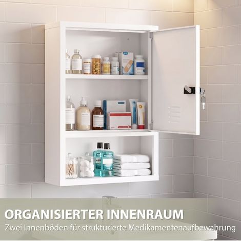 Medikamentenschrank zur Wandmontage 40x15x60 cm aus weißem Stahl mit Schloss (1/5)