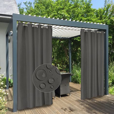 Lot de 2 Rideaux 100% imperméables pour extérieur, Coupe-Vent, résistants aux intempéries, Panneaux épais à œillets pour terrasse, tonnelle et pergola, 137 x 213 cm, Gris foncé (1/5)