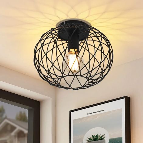 GBLY Schwarzer Deckenkronleuchter aus Metall - Runde Retro-Flurlampe mit Vintage-Industrie-Schirm Flur, Korridor, Schlafzimmer und Küche (max. 40W, Glühbirne nicht im Lieferumfang enthalten)