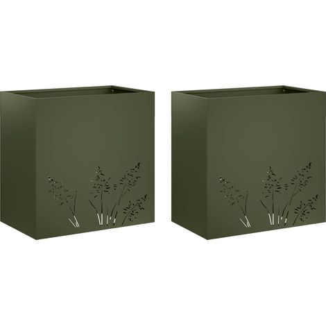 vidaXL Macetero de Jardín 2 uds. Verde oliva 50 x 30 x 49 cm (1/2)