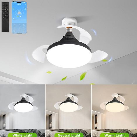 Ventilateur de plafond LED, avec télécommande et contrôle par app, 4 vitesses de ventilation,E27, ventilateur de plafond 48W, noir (1/5)