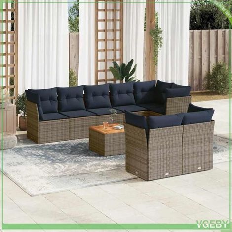 Salon de jardin 9 pcs - 3256068 - Résine tressée gris - Table acacia - Sièges modulables avec rangement étanche (1/5)