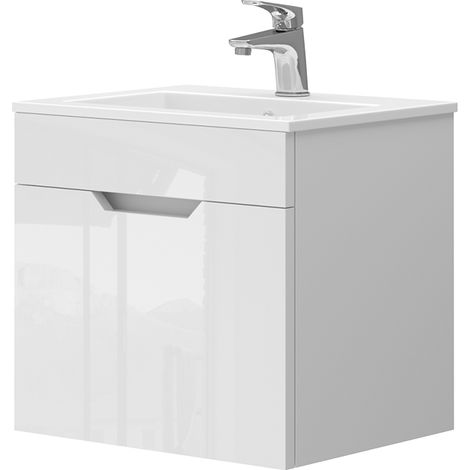 Badmöbel-Set Stefanie, Weiß Hochglanz, 2 Teile, mit Waschbecken, Vicco