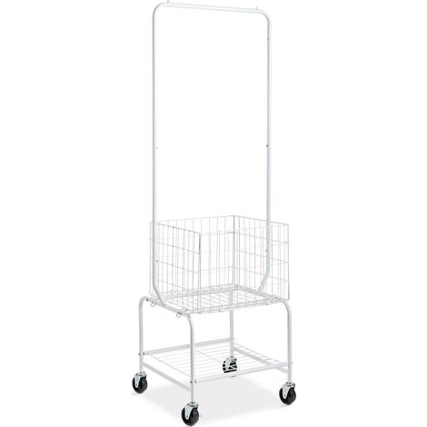 Mophorn Cesta de ropa sucia con ruedas de metal de y perchero para colgar. Cesta para ropa sucia de altura ajustable con cargas. Ruedas resistentes con traba para organización del almacenamiento