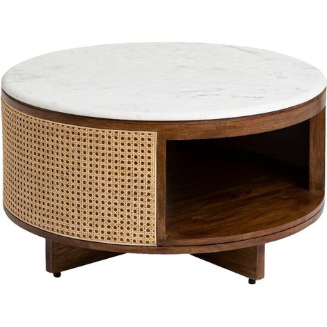 Table basse en bois de manguier, cannage et marbre Brook (1/5)