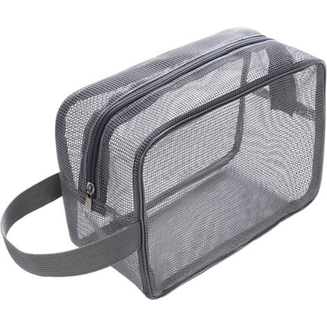 Sac de douche pliable en maille de grande capacité, organisateur de cosmétiques à main, facile à transporter en maille, gris, S (1/5)