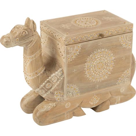 Coffre chameau bois de manguier naturel blanc rangement décoratif - Bois naturel blanc sculpté (1/5)