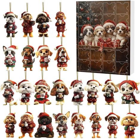 Calendrier de l'Avent 2025 pour animaux de compagnie (chien) - Boîte surprise - Décoration de sapin de Noël - Ornement en acrylique - Type de boîte surprise de Noël B (GJ527-002)