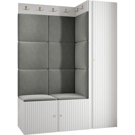 Conjunto para recibidor Hartford 385, Manila 16, 186x124x46cm, MDF, Aglomerado laminado, Tapiz, Montada en la pared, Colocada