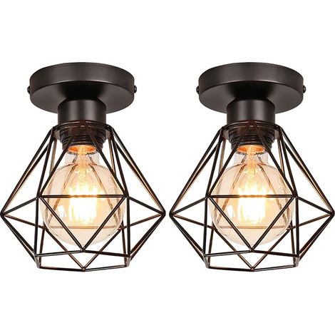 Plafonniers Luminaires E27 Intérieurs Lampes de Plafond Abat-Jour Vintage Métal Forme Diamant Lustre Suspension Industrielle Ø160mm Séjour Chambre Cuicine (1/5)