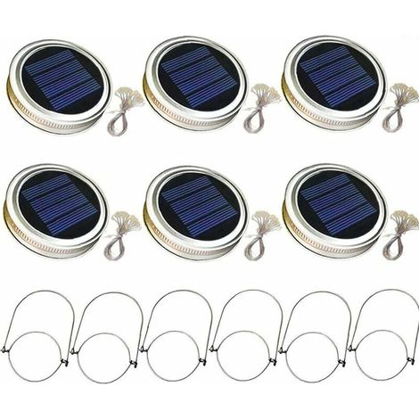 Solaire Mason Jar couvercle clair avec 2 m de lumières poignée 20 LED Lampe suspendue Lanterne jardin lumière blanche 6PCS chane d'éclairage (1/5)