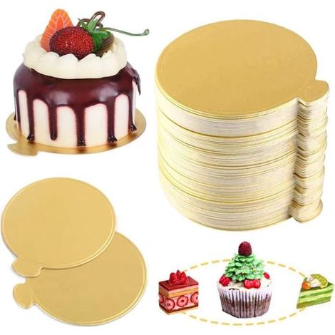 100 Pcs Mousse Gâteau Conseil,Papier Coupe Gâteau Dessert Plateau,Planches à Gâteaux à la Mousse,Cake Doré Jetable Plateau de (9x9cm (1/4)