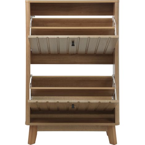 Zapatero estrecho de 60 cm color roble con sistema abatible y gran capacidad (1/5)