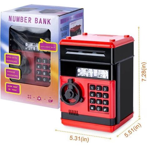 Tirelire Électronique pour Enfants,Tirelire Coffre-Fort avec Code, Cadeau Enfant 3-12 Ans Garçon Fille Safe Coffre Argent ATM, Rouge (1/4)