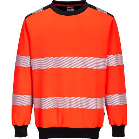Sweatshirt mit Rundhalsausschnitt Pw3 Hochsichtbarkeit - S - Rot/Schwarz - Portwest