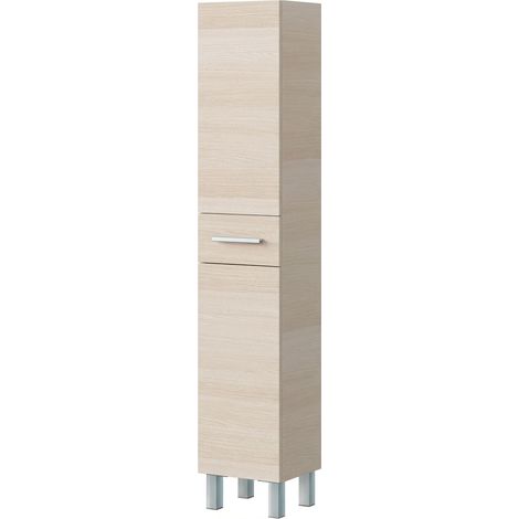 Mobile Alto Da Bagno Con 2 Ante E Cassetto Colonna Mobiletto Armadietto Salvaspazio In Melamina Con Ripiani Regolabili E Piedini In Alluminio Ingresso Lavanderia 182 x 35 x 30.5 Cm Rovere