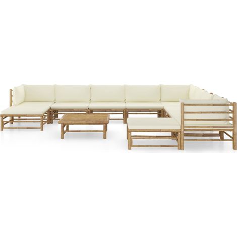 Maison Exclusive - Set Salotto da Giardino 11pz con Cuscini Bianco Crema in Bambù