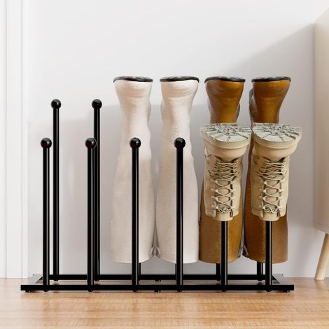 Étagère à chaussures sur pied en métal noir, rangement pour 6 paires de bottes et chaussures, organisateur pour entrée, placard, chambre et couloir (1/5)