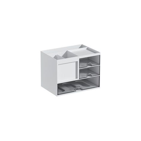Boîte de rangement de bureau – 3 tiroirs – Porte-stylo multifonctionnel – 8 compartiments – PS – Blanc (1/5)