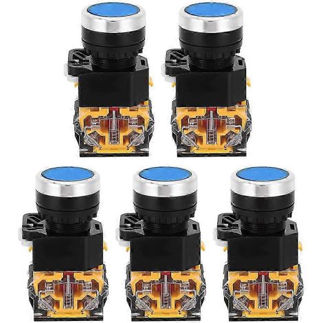 Interrupteur poussoir auto-bloquant 22mm 37V-440V sans voyant, lot de 5 pièces, bouton bleu pour commande électrique (1/3)