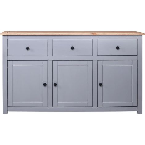 Vidaxl – Buffet en pin massif gris 135x40x80 cm – 3 tiroirs et 3 compartiments – Style rustique pour rangement élégant (1/7)