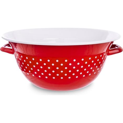 Rote Emaille-Schüssel mit Polka-Motiven, Küchensalatschüssel Tecka, 26 cm, 2,5 l