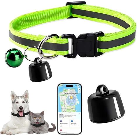 Collier GPS pour chat sans abonnement, localisateur GPS pour chats avec suivi en temps réel, compatible iOS/Android, étanche, batterie longue durée pour chats et chatons (vert)