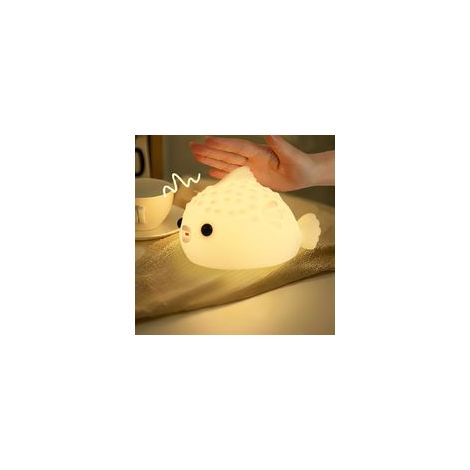 Nachtlicht in Form eines weißen Kugelfisches – Silikon-Touch-Lampe, ideal für Kinderzimmer, 3 Helligkeitsstufen, sichere, per USB-C wiederaufladbare Nachttischlampe, moderne Dekoration – Crezuo