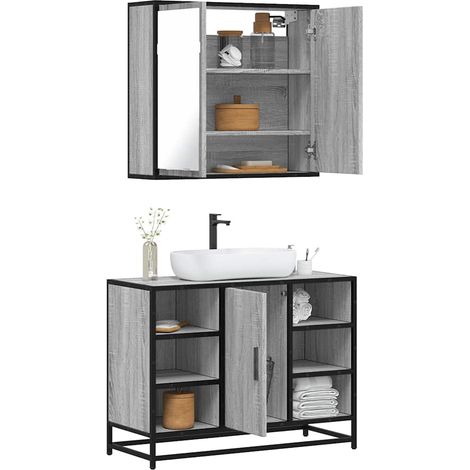 2-tlg. Badmöbel-Set Grau Sonoma Holzwerkstoff