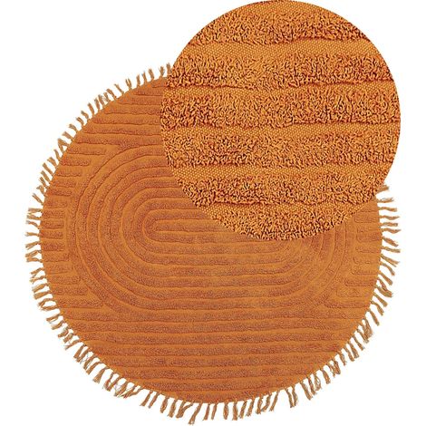 Tappeto rotondo cotone trapuntato con frange ⌀ 140 cm arancione Halfeti