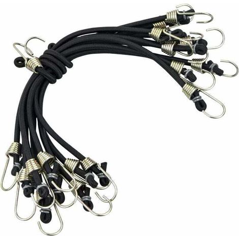 Tendeur Elastique avec Crochet, 10 Pcs 25cm Sangles de Rangement Robustes, Universels Robustes Tendeurs Sandow, Sangles de Tension Multifonction pour Vélos Et Tentes, Sangle à Bagage, Noir